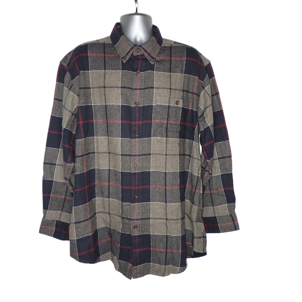 Orvis Men Plaid Flannel Button Down Shirt Olive Navy Red Size XL cotton Ourdoor